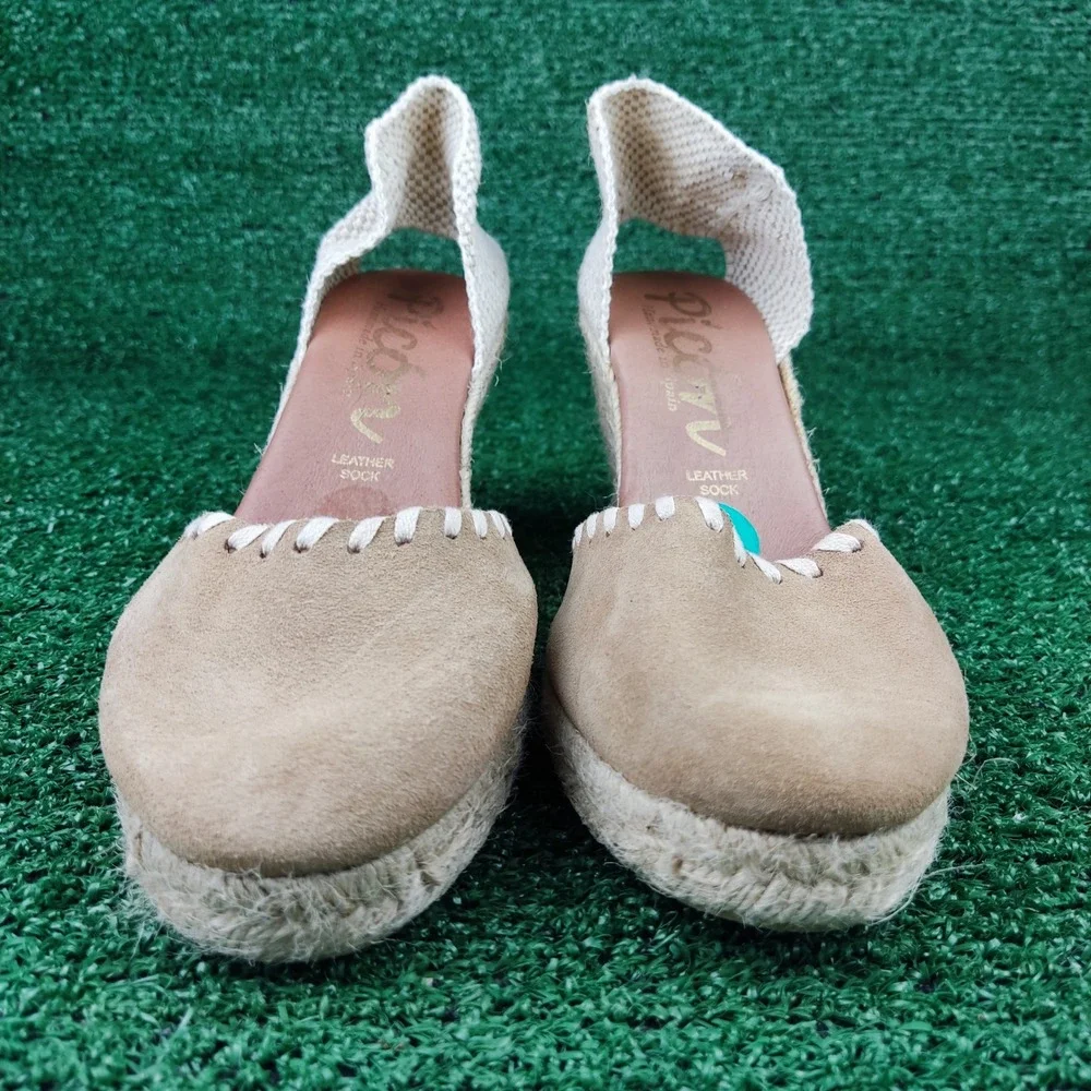 Picon Espadrille Wedge Sandals Womens 8 Tan Suede Slingback Made in Spain Boho